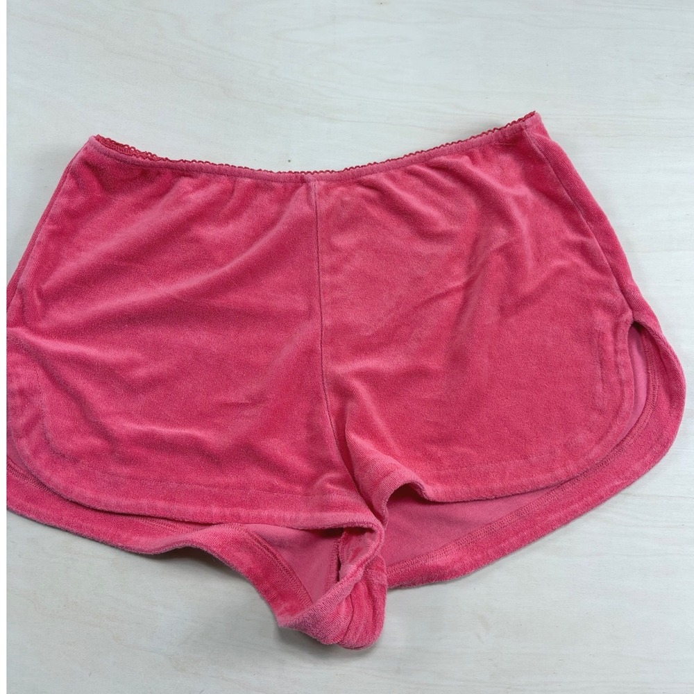 Florence by Mills Pink Velour Lounge Shorts XL Dolphin Hem Lace Trim Pajamas